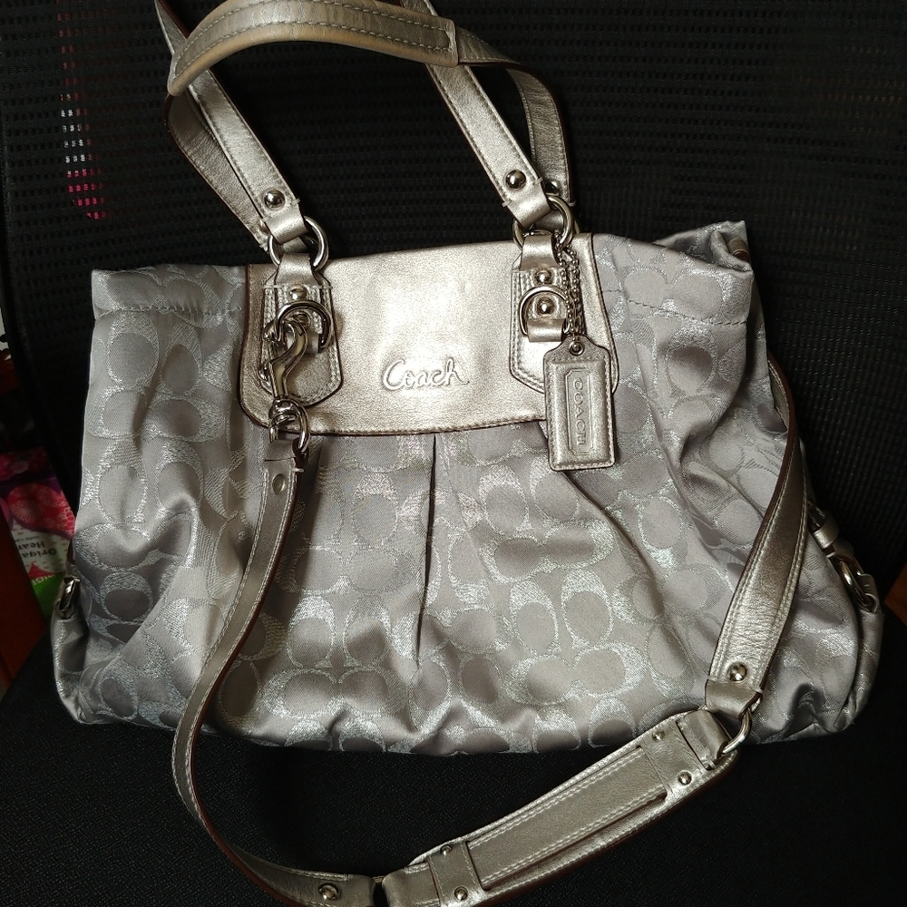 Coach Ashley Signature LRX Silver Bag Purse